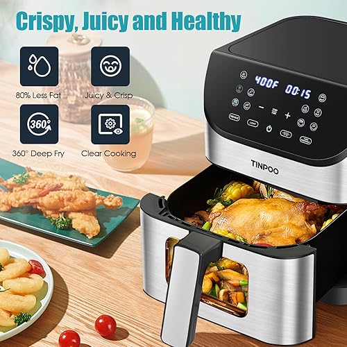 Miniatura 4 de Air Fryer TINPOO - Freidora de aire de 6.2 cuartos de galón sin aceite, gran capacidad, 1500 W, freidora de aire para horno, cocina saludable con 10