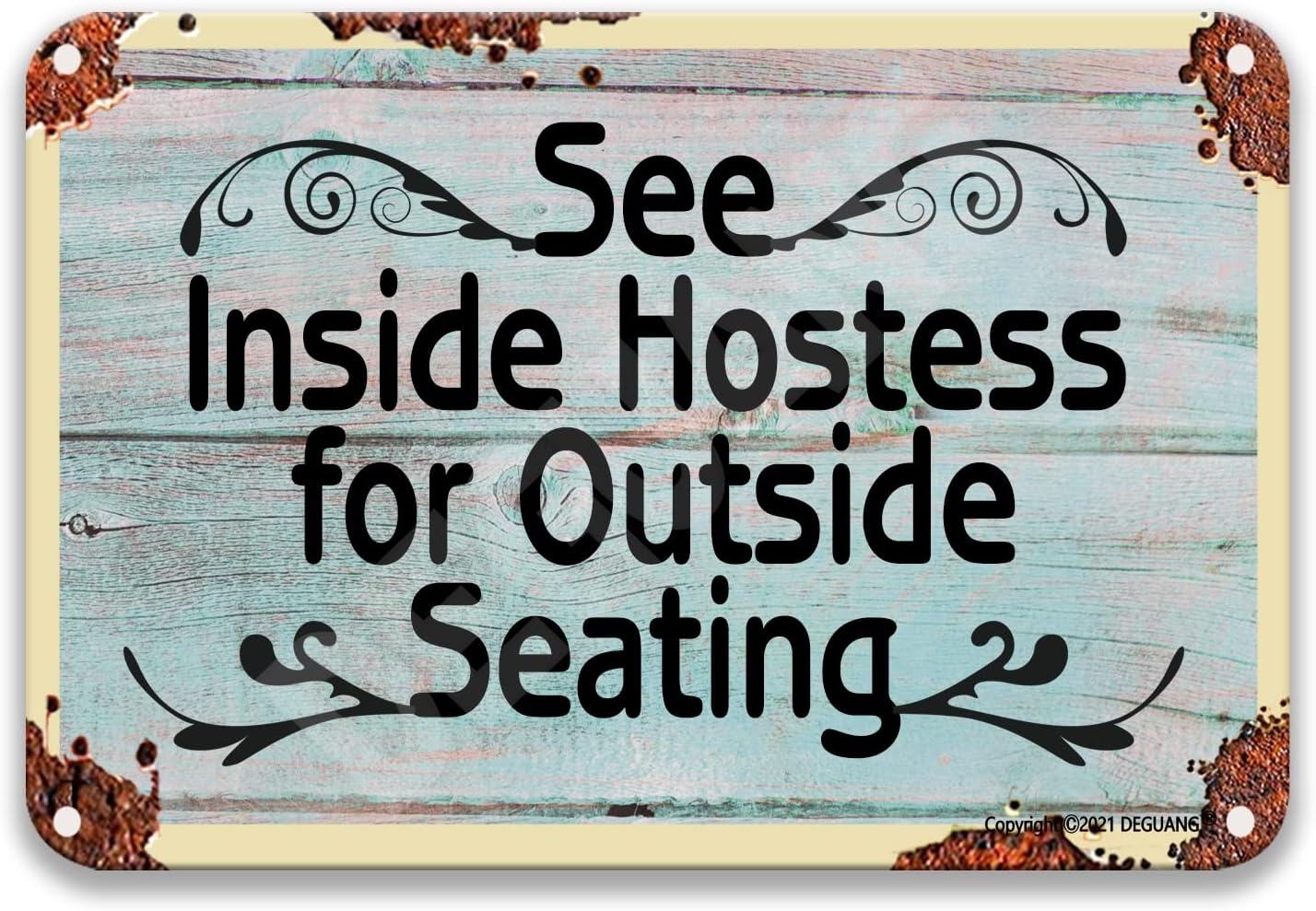 Warning See Inside Hostess For Outside Seating Tin Posters Vintage Tin Signs For Man Cave Vintage Coffee Decor Kitchen Wall Decor Farmhouse Metal 8X12