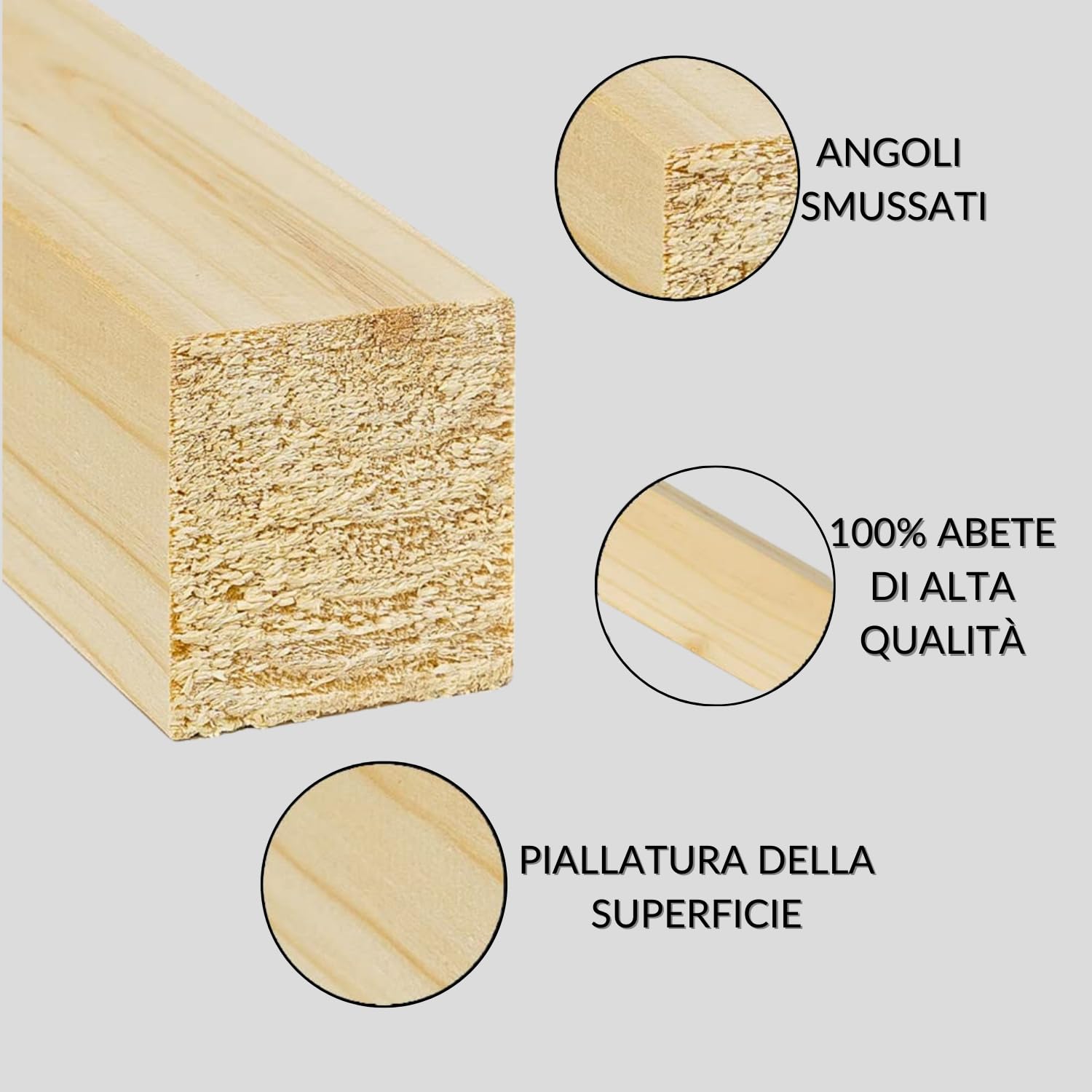 TWE Listelli Legno Massello Abete x 2 metri Piallati su Quattro Lati con Smusso su Spigoli Made in Italy Confezione da 6 pz (30x30) mm