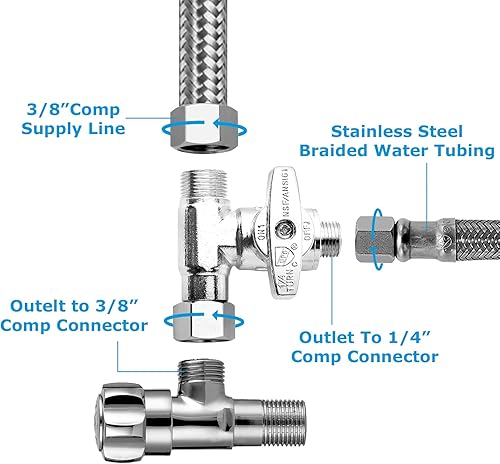 Miniatura 4 de Adaptador de válvula de parada en T Válvula de parada angular Válvula Add-A-Tee 38 "X38" X14" para refrigerador, máquina de hielo, cafetera, filtros