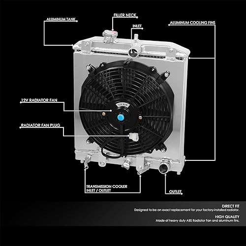 Miniatura 2 de DNA Motoring RA+FS-HC92-42-AT-2 Radiador de 2 filas con cubierta de ventilador de 12 V compatible con 92-00 Civic  93-97 Del Sol  94-01 Integra AT MT