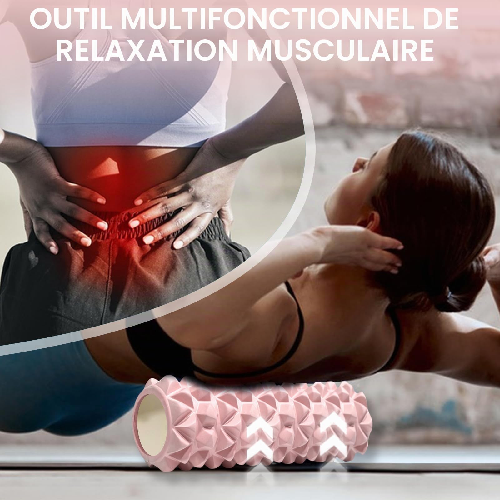 Rouleau de Massage Adulte Unisexe Rouleau Massage en Mousse à Quadrillage Foam Roller pour Soulager les Tensions Musculaires la Pression dans le Dos Rouleau de Massage Musculaire 30×8cm (Rose)