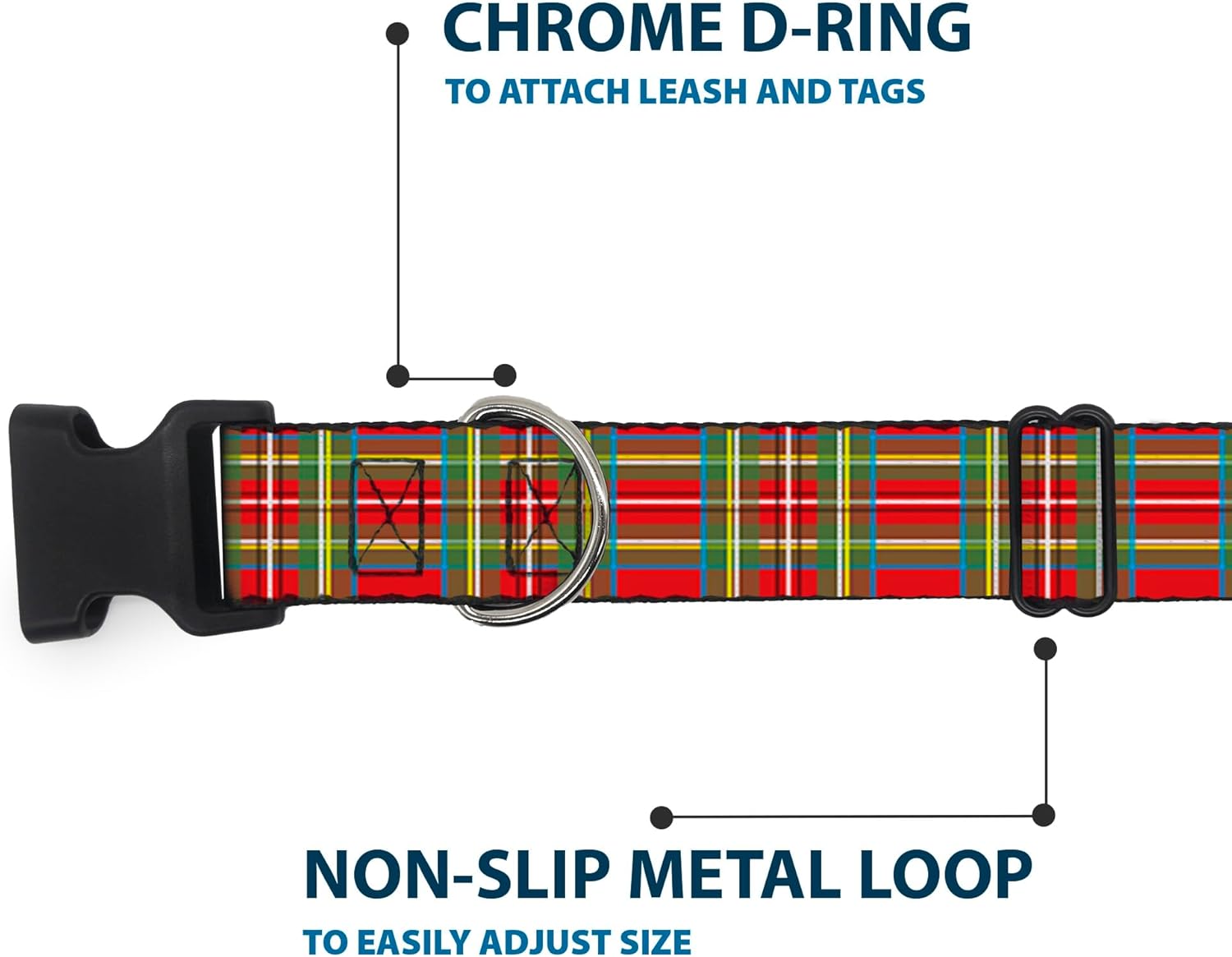 Buckle-Down 13-18" Tartan Plaid Red/Green Plastic Clip Collar, Wide Small