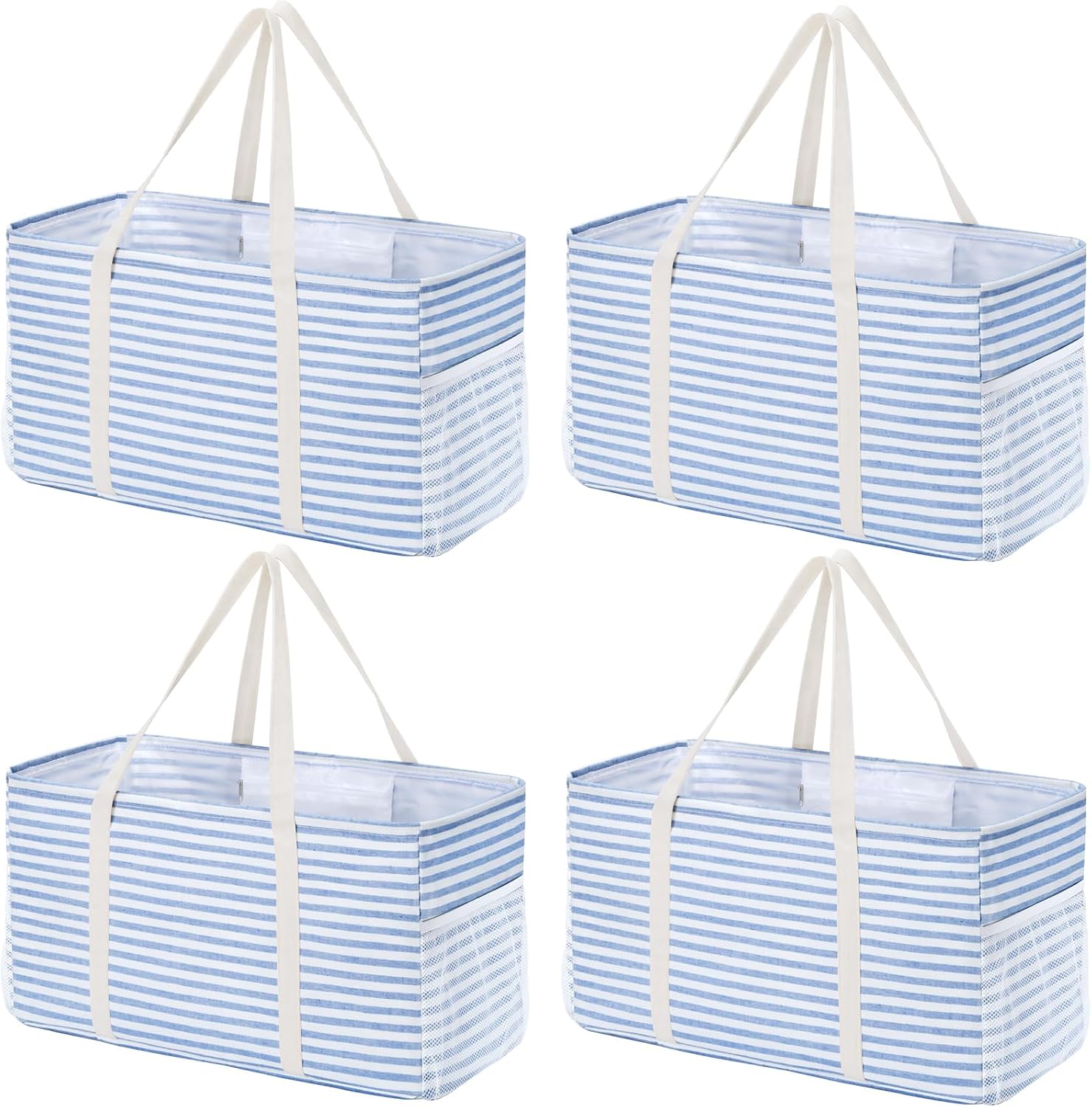 Lifewit Large Tote Bag, Reusable Shopping Grocery Bags, 46L, 4 Pack, Blue