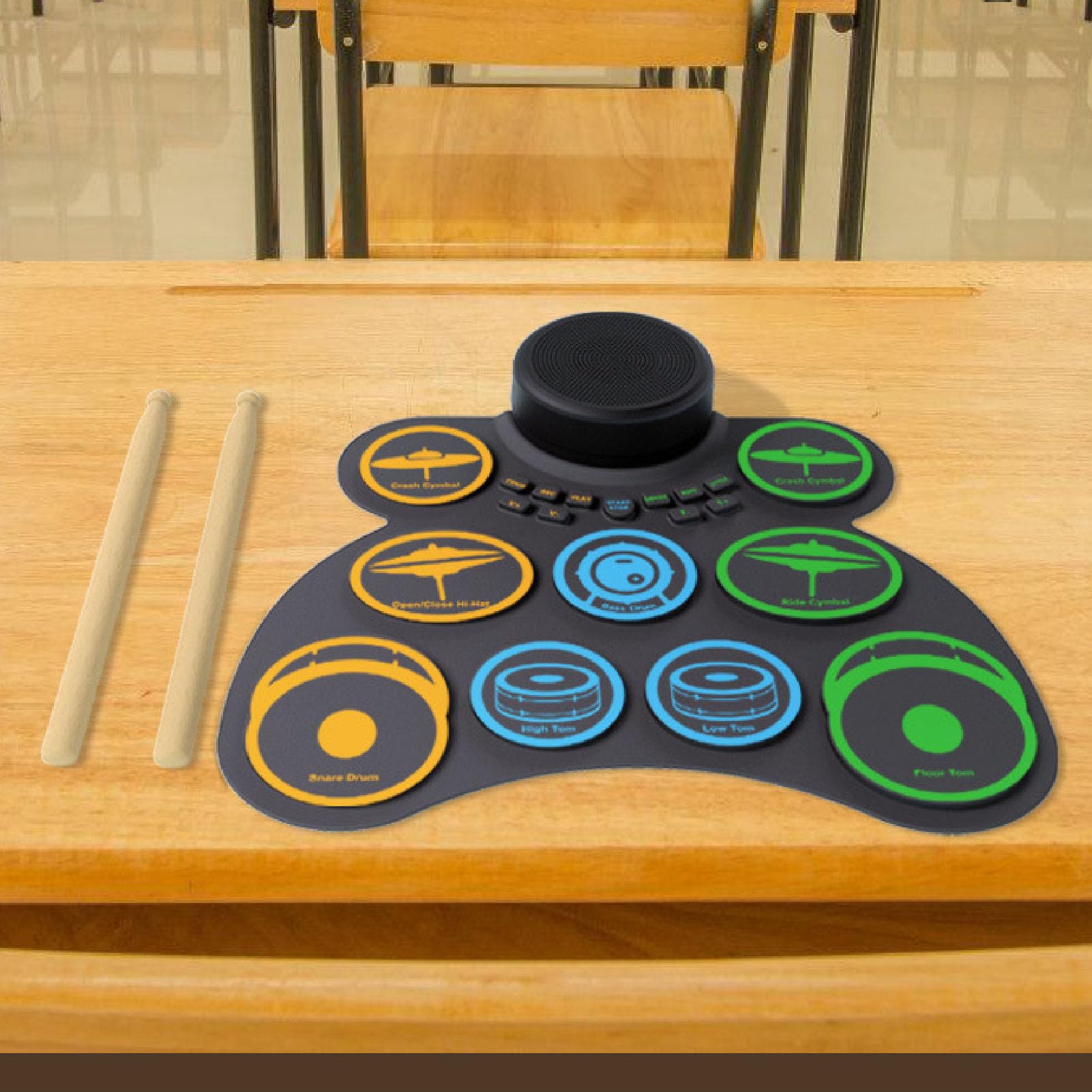 Asixxsix Batería Electrónica 9 Pads, Batería Enrollable Portátil con Bluetooth MIDI, Altavoces Integrados, Pedales de Baquetas, Función de Grabación, para Niños Principiantes Regalo de