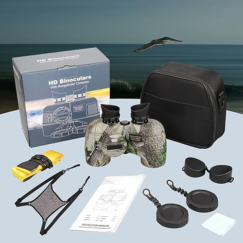 Miniatura 7 de Binoculares marinos con brújula y telémetro para adultos, impermeables, 10 x 50 pulgadas, lente FMC prisma BAK4, con correa de arnés para
