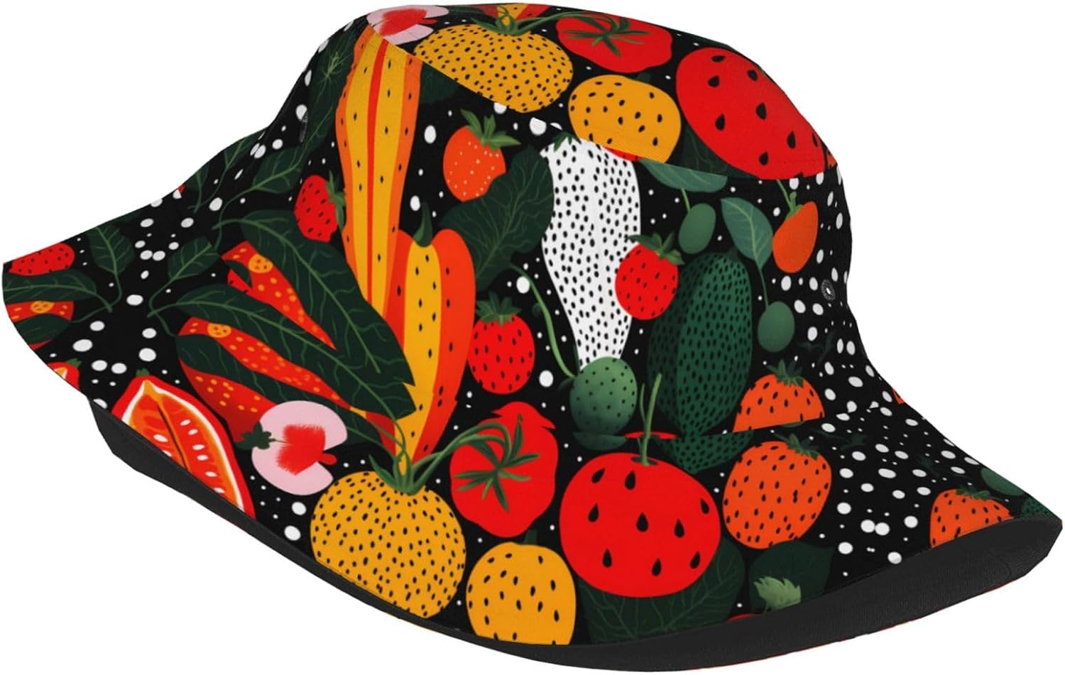 Vegetable Pattern Prints Summer Outdoor Travel Bucket hat, a Beach Sun hat Suitable for Both Men and Women Black