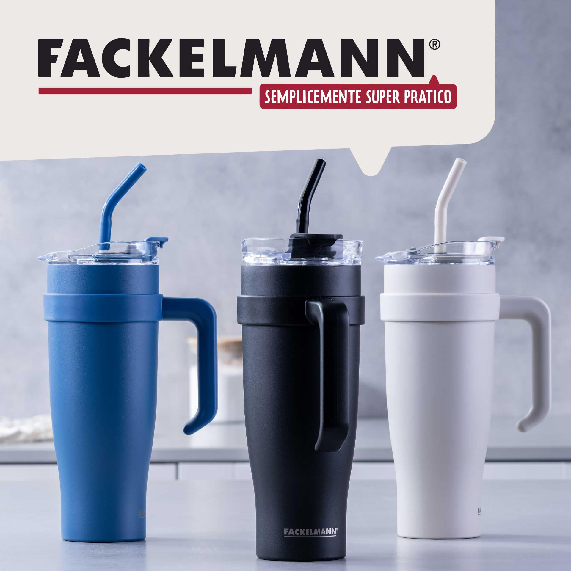 Fackelmann Bicchiere isolante XXL beige 1200 ml – per bevande fredde, in acciaio inox di alta qualità con isolamento a doppia parete e prolunga flessibile della cannuccia