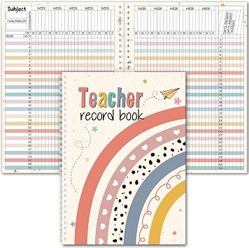 Fuyoooo Teacher Record Book Teacher Grade Book 2026-2027 Spiral Bound Boho Heart Dot Record Class Planner 2026 Gradebook Office Favors for Classroom Attendance Supplies Double Sided Printing
