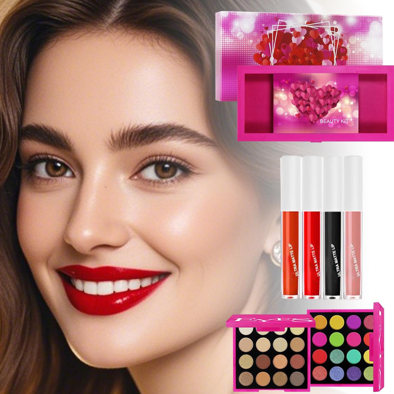 Kit Di Trucco Set Viso Per Principianti | Cosmetici Quotidiani Con Pennello Rossetto Mascara e Fard Per Amiche Compagne