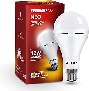 Eveready 12W Emergency Inverter LED Bulb, Cool Day Light (6500K), Rechargeable Bulb with 3 Hours Backup, Ideal for Powercuts, Energy Efficient, B22 Base, Pack of 1