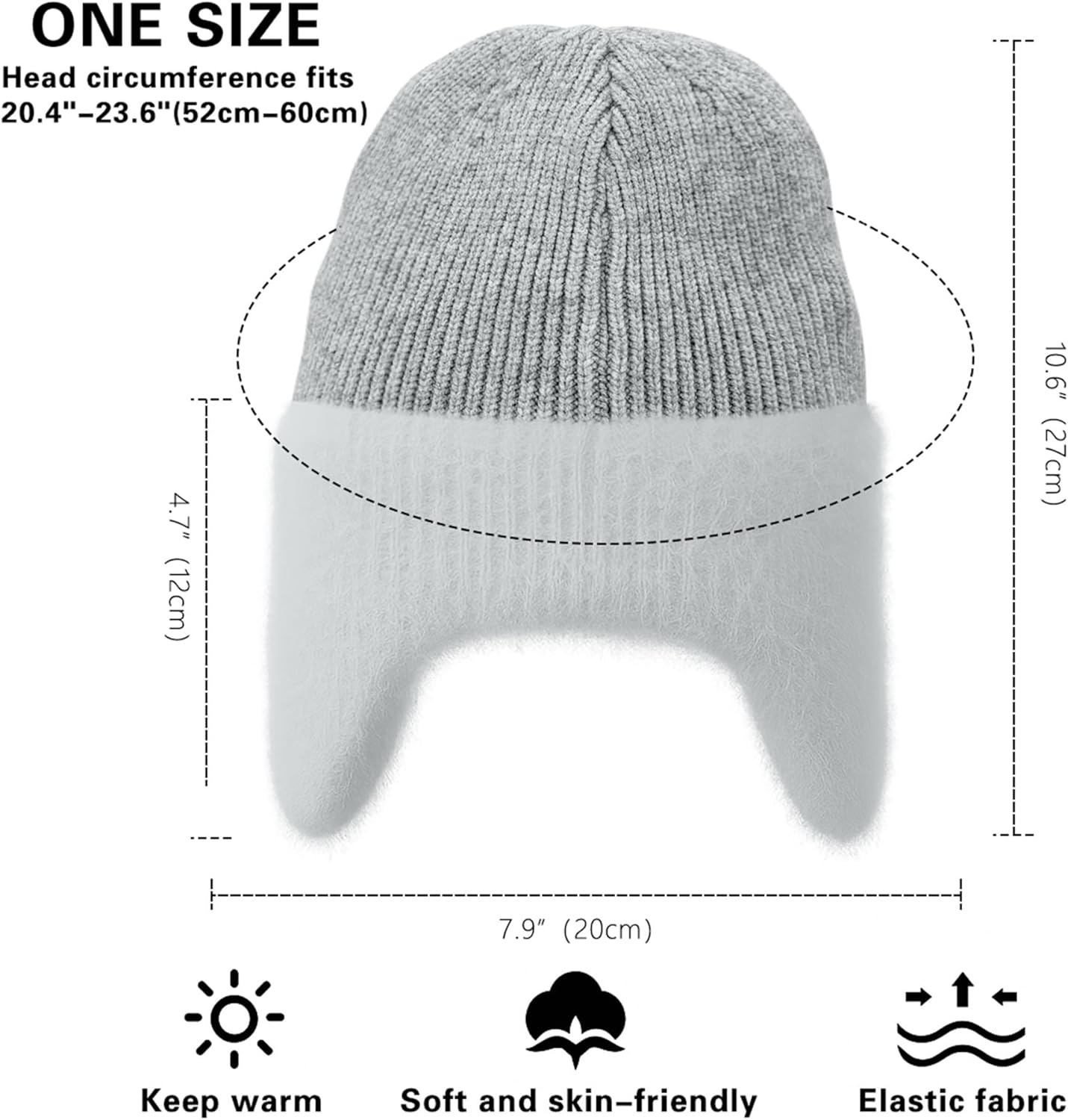 ATNKE Winter Beanie Hat with Earflap for Men Women, Soft Warm Fleece Lined Ski Hats Thick Stocking Knit Cuffed Skull Cap - Image 4