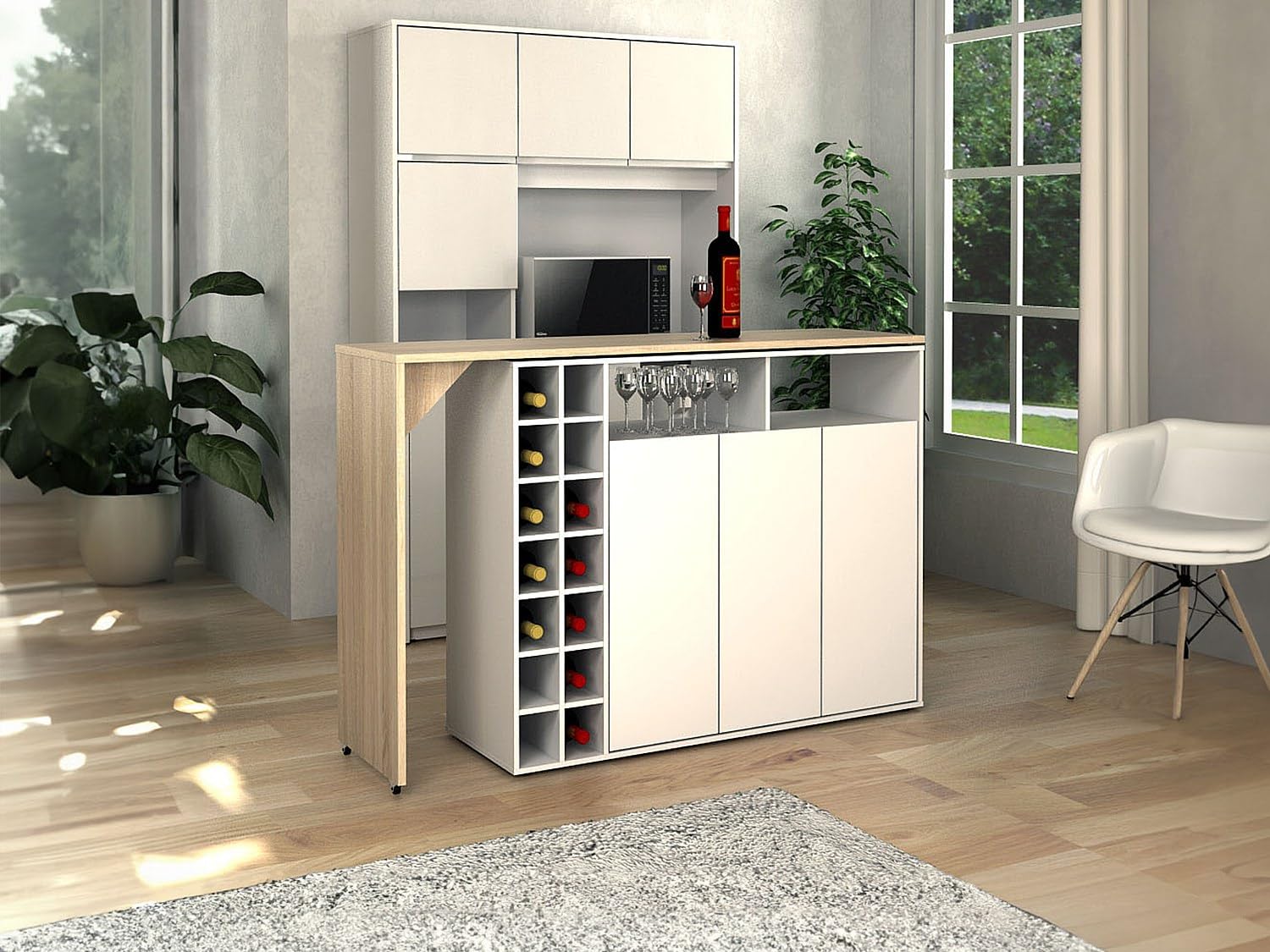 Vente-unique - Mobile da bar girevole con vani Bianco e le - VINALO