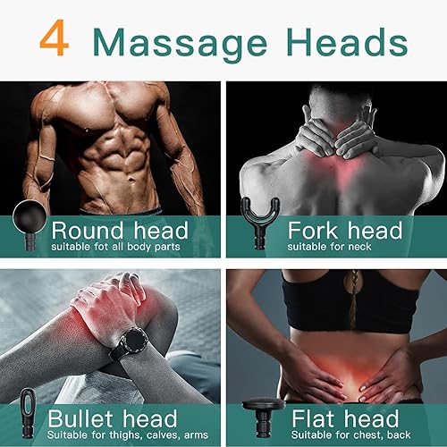 Miniatura 2 de Pistola de masaje, masaje muscular de espalda, pistola de masaje de tejido profundo, masajeador de cuello curvado de mano con 4 cabezales de