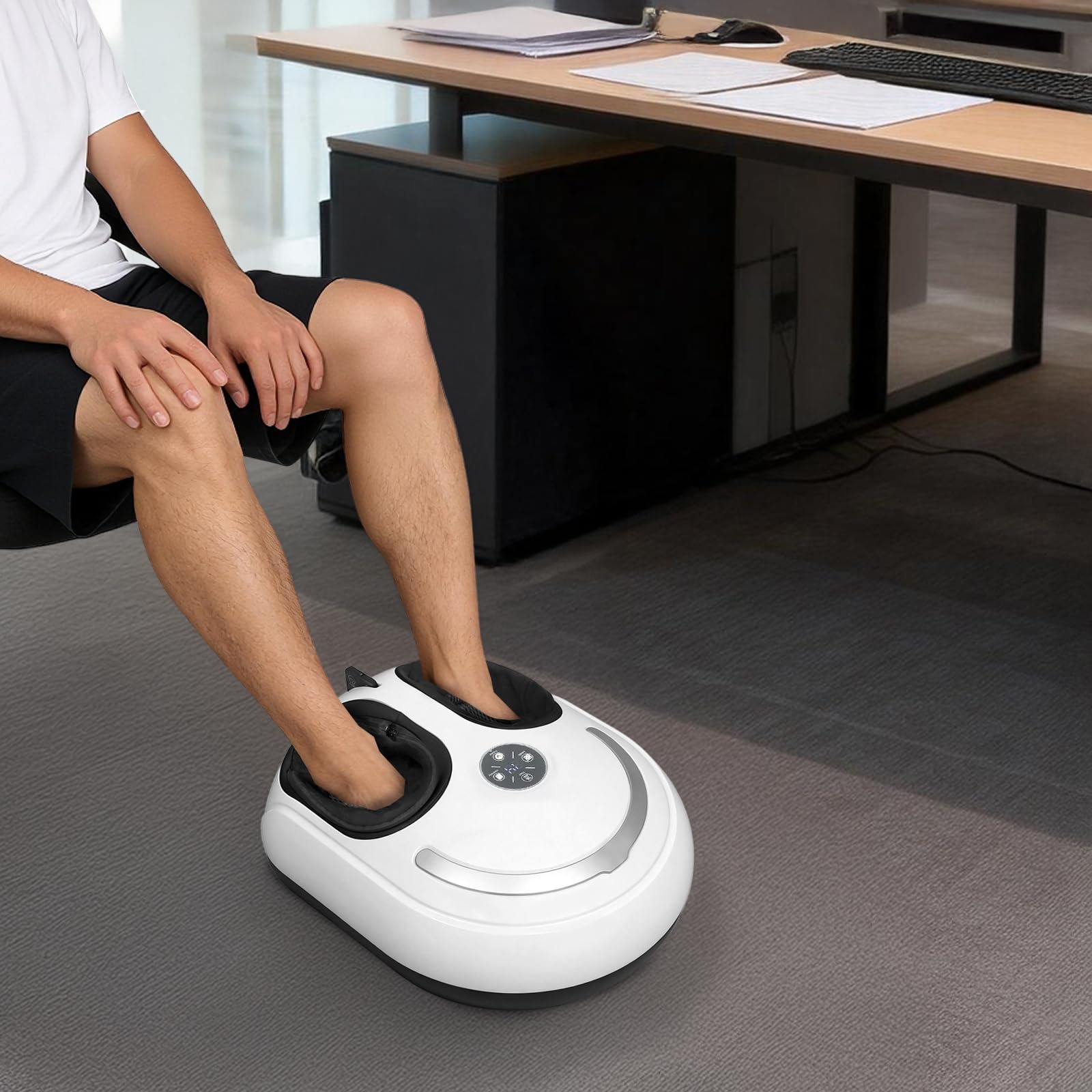 Shiatsu Fußmassagegerät Elektrisch mit Wärme bis 60°C, 4 Programme und 5 Intensitätsstufen, Tiefenknet-Fussmassagegerät mit Fernbedienung zur Entspannung müder Füße