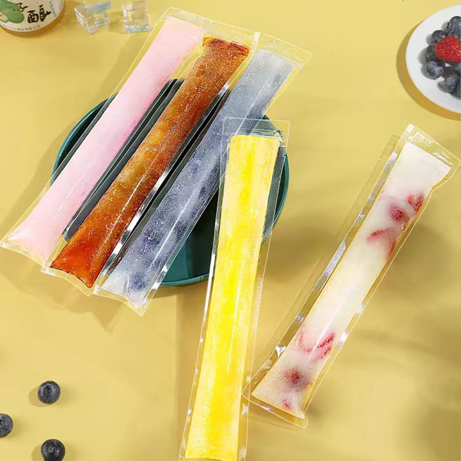 100 sacchetti Stampi per ghiaccioli, per muffe Ice Popsicle,per ghiaccioli con Imbuto, utilizzato per Yogurt, Caramelle Rock, Gelato Party,schiocco di