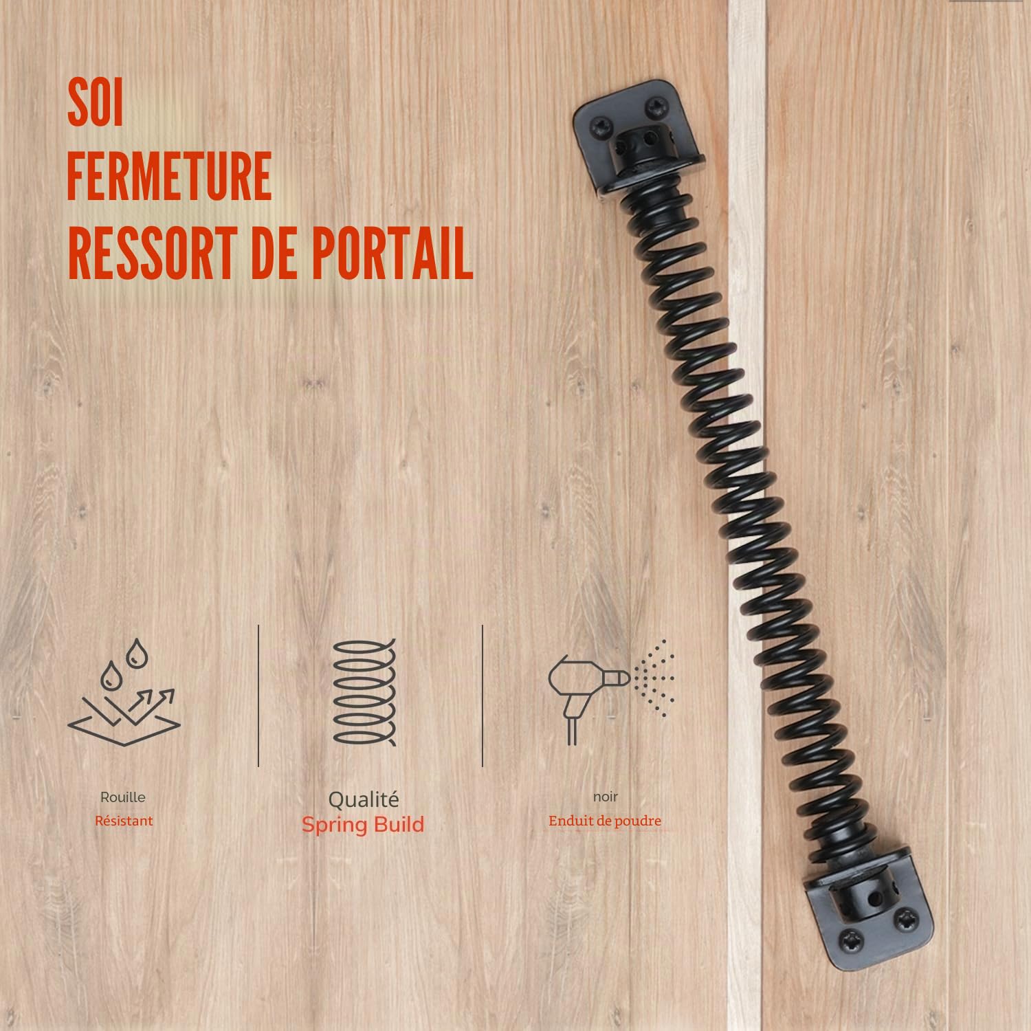 Fermeture à ressort pour portail en bois | Ferme-porte automatique à ressort en métal réglable de 20,3 cm avec revêtement en poudre noire, idéal pour une utilisation en extérieur, ferme-porte avec