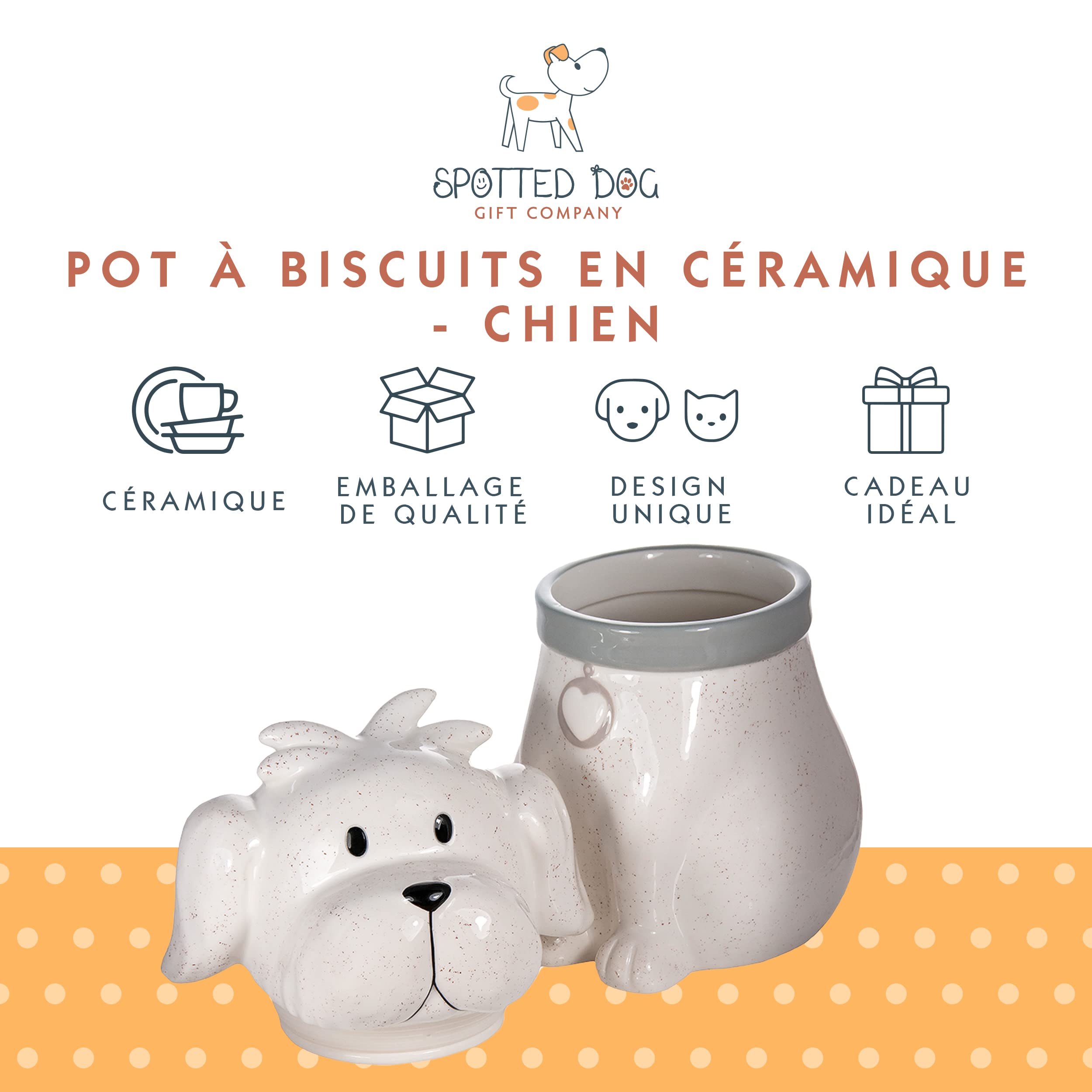 SPOTTED DOG GIFT COMPANY Boîte à Biscuit en Céramique, Grand Bocal de Conservation pour Cookies Bonbons ou Chien Friandises, Mignon Cuisine Article, Cadeau pour Chiens Amoureux, Blanc 1450ml
