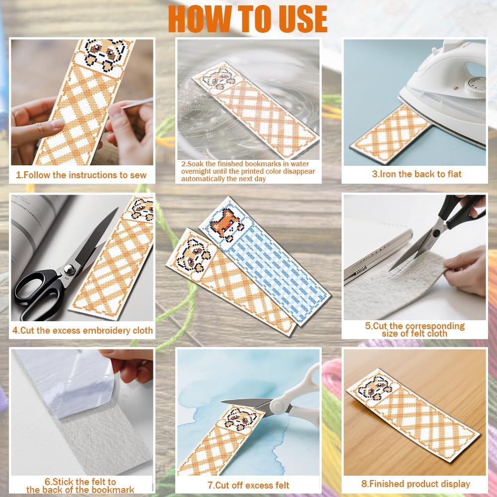 FREEBLOSS 12 Set Cross Stitch Bookmark Kit 11CT DIY Cross Stitch Kits Animal Quilt Pattern Stamped Embroidery Kit with Instructions Bookmark Making Set for Adult Beginners 8x2.4inch