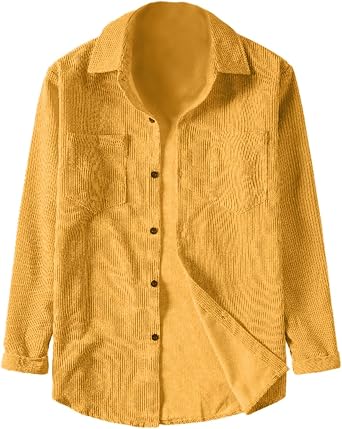 Corduroy Shirts for Men Button Down Long Sleeve Casual Overshirt Tee Shirt Relaxed-Fit Top Vintage Lightweight Shacket Jacket