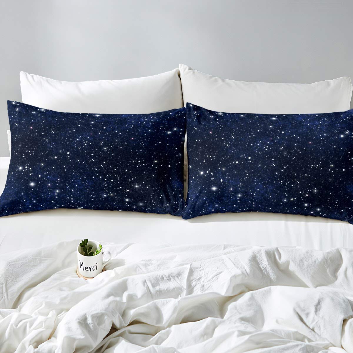 Parure De Lit 3 Pièces Imprimée Galaxie Planètes – Thème Spatial, Vue Terre Depuis La Lune – Housse De Couette + Taies D'oreiller - 11