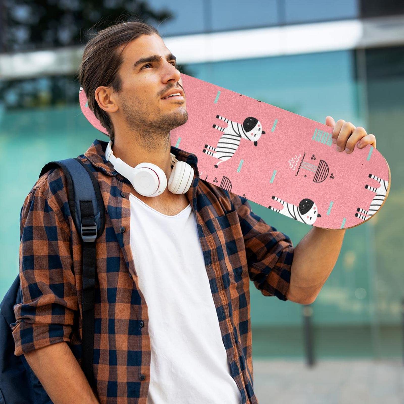 Lot de 2 feuilles de papier abrasif pour skateboard Motif zèbre Rose