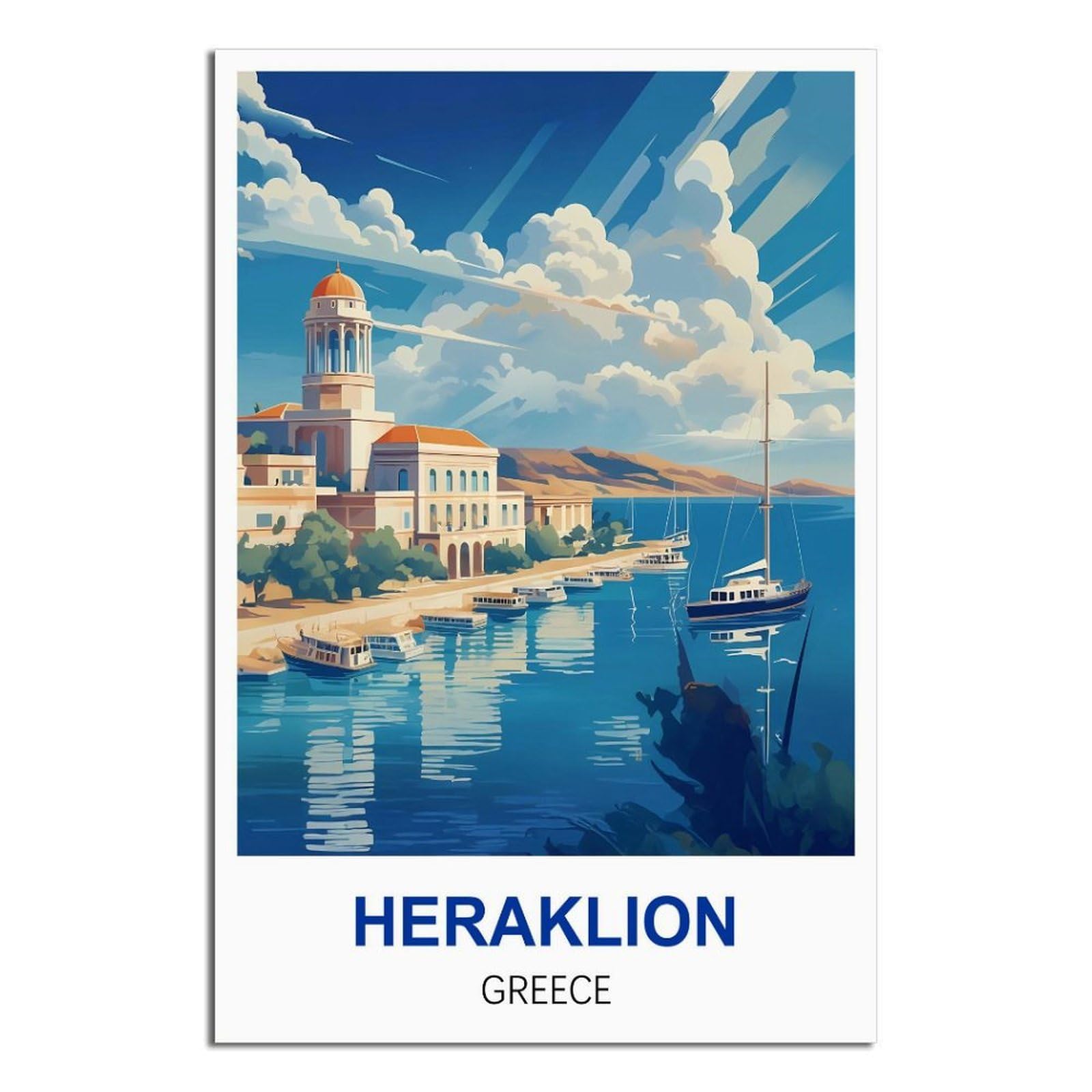 EZMLFA 5D Diamond Art Kits for Beginner，Heraklion Greece,Diamond Art House DIY Diamond Art Kits for Home Wall Decor 50x60cm