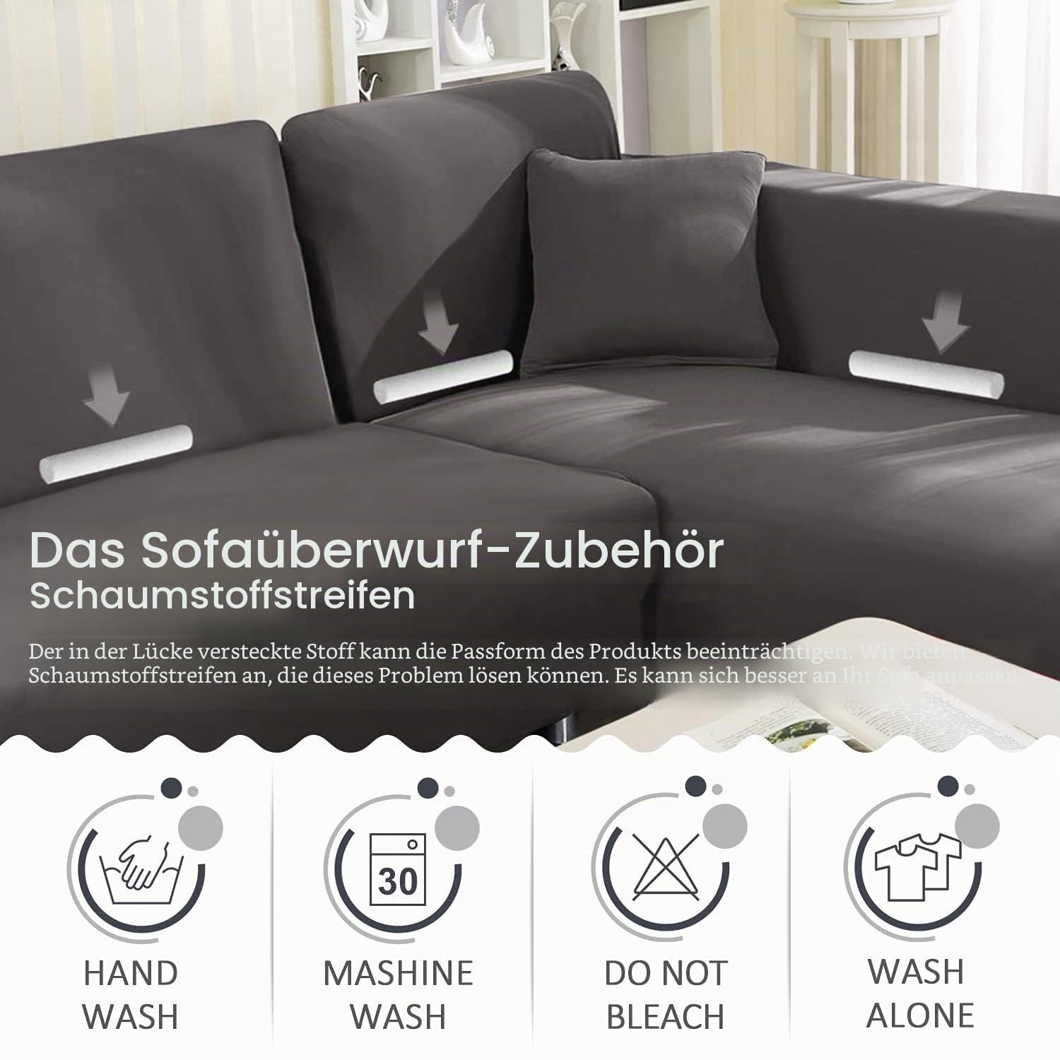 ele ELEOPTION Sofa Überwürfe elastische Stretch Sofa Bezug 2er Set 3 Sitzer für L Form Sofa inkl. 2 Stücke Kissenbezug (Grau)