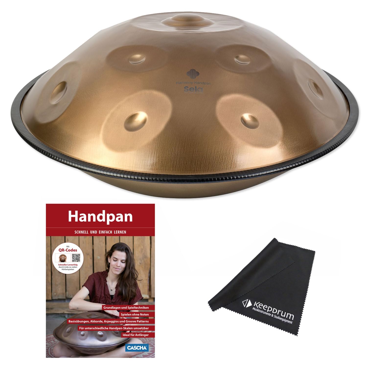 Sela SEHP201 Harmony Handpan D-Kurd en acier inoxydable avec livre scolaire et chiffon