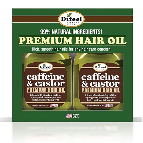 Difeel Caffeine & Castor Premium Hair Oil 7.1 oz – Set de regalo de lujo de 2 piezas