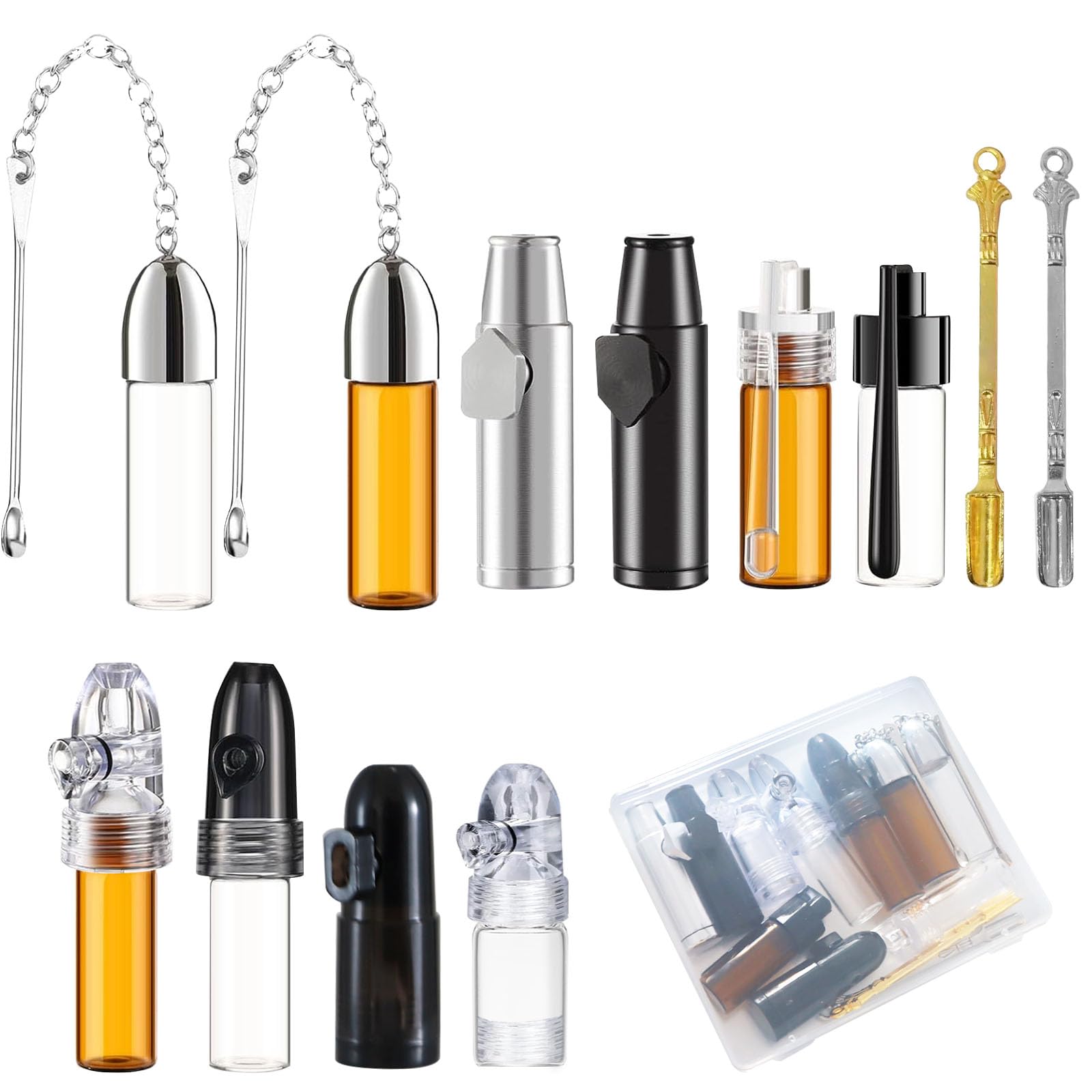 Hokoad Portable Spice Container, 12Pcs Spice Dispenser Leak-Proof Glass Storage Bottle with Spoon for Outdoor, Travel, Camping