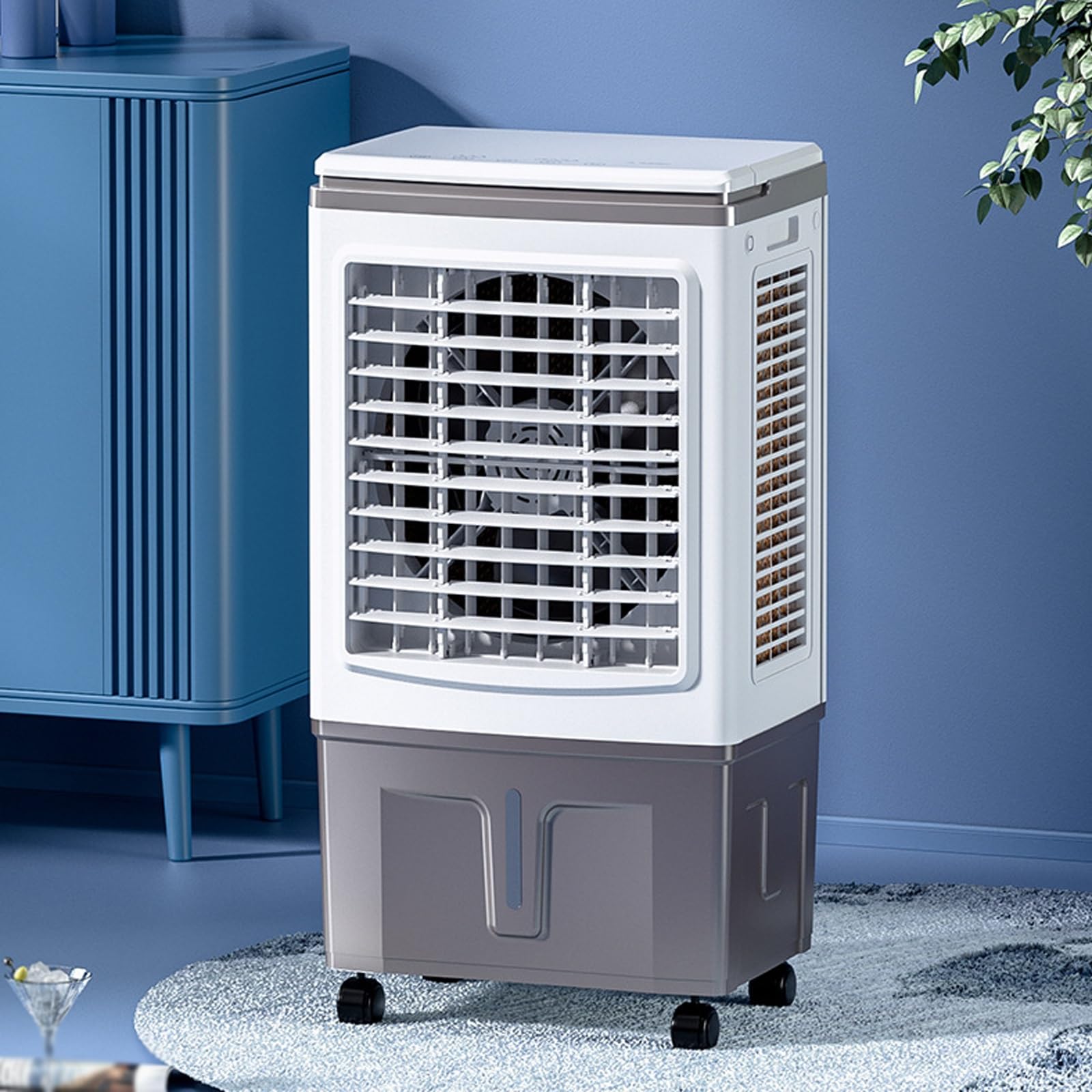 Ventola di raffreddamento con serbatoio dell'acqua da 40 l, pale turbo, ruote – aria fredda AC ventilatore per camera da letto, casa, ufficio, grandi stanze