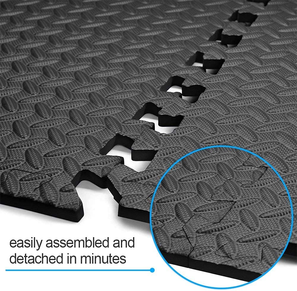 GSQUARE Fitness Puzzle Mat, Gym Floor Mat, Exercise Mat, EVA Foam Interlocking Tiles, Protective Flooring for Gym Equipment and Workouts, 12mm Extra Thick (Grey - Black, 6 mats - 24 sqft) 3