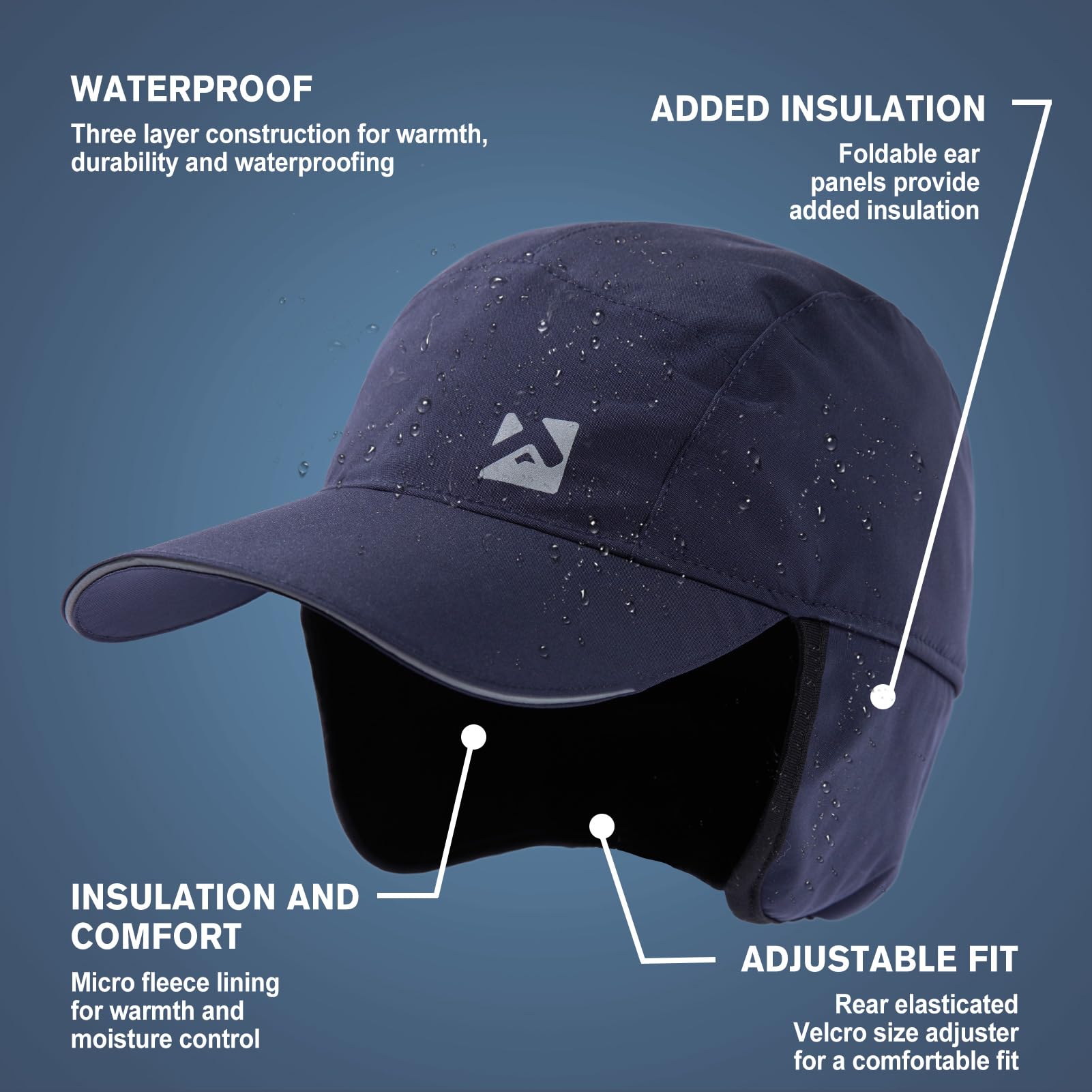 TOP-EX Gorra de béisbol de invierno para hombre, talla XL, XXL, impermeable, de forro polar, con orejeras, para clima frío, cabezas grandes
