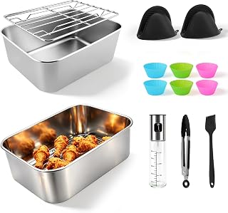 304 Stainless Steel Air Fryer Insert (20x15x8cm), Set of 15 Air Fryer Accessories for Ninja Double Zone AF400/451/300EU Double Basket, Dishwasher Safe