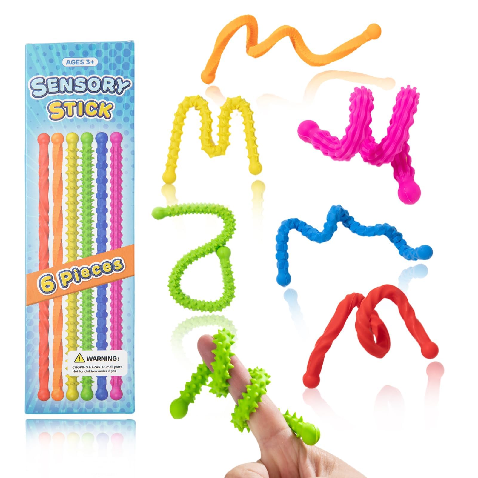 Fidget Textured Sensory Stick Toys for Kids Adults, 6Pack Quiet Calming Colorful Sensory Toys for Autism ADHD, Anxiety Stress Sticks for School Office Travel Party