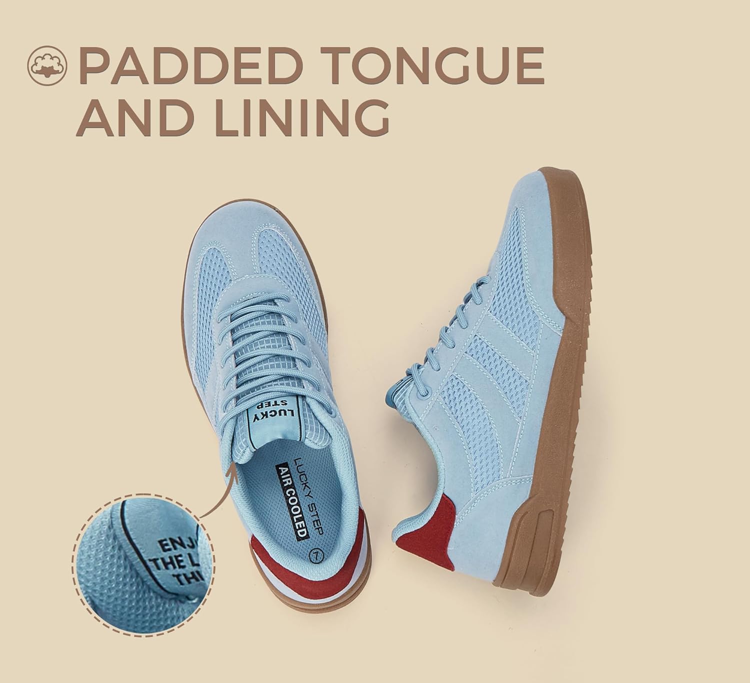 LUCKY STEP Women's Retro Fashion Sneakers Classic Mesh Gum Sole Tennis Footwear Casual Running Trainer Skate Walking Shoes - Image 6