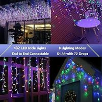 Vista 4 de LYHOPE Luces de Navidad de Carámbanos, 432 LED de 35.4 pies, 8 Modos de Luces de Carámbanos de Bajo Voltaje con 72 Gotas, Luces de Hadas de Cortina