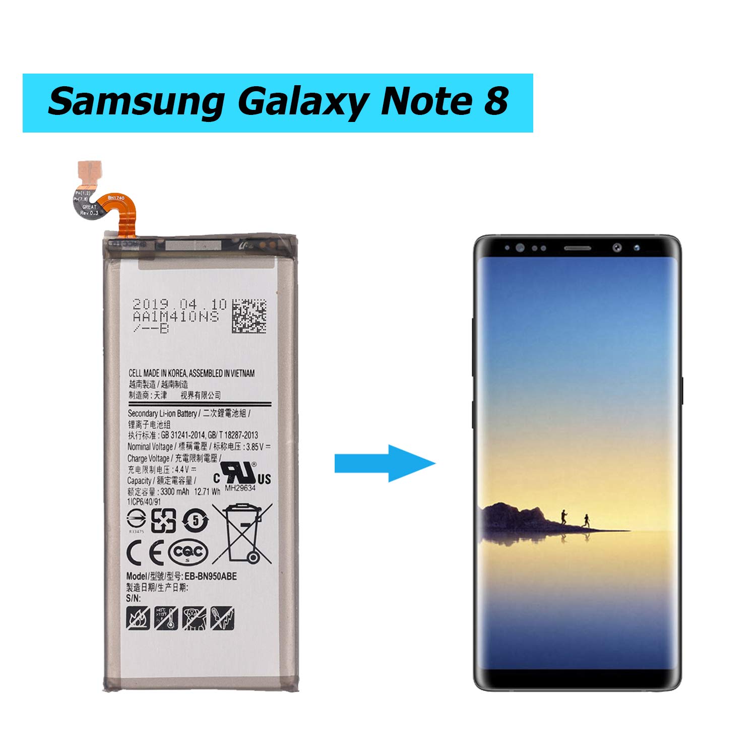 EB-BN950ABE Replacement Battery Compatible with Samsung Galaxy Note N950F  with Toolkit 3300mAh