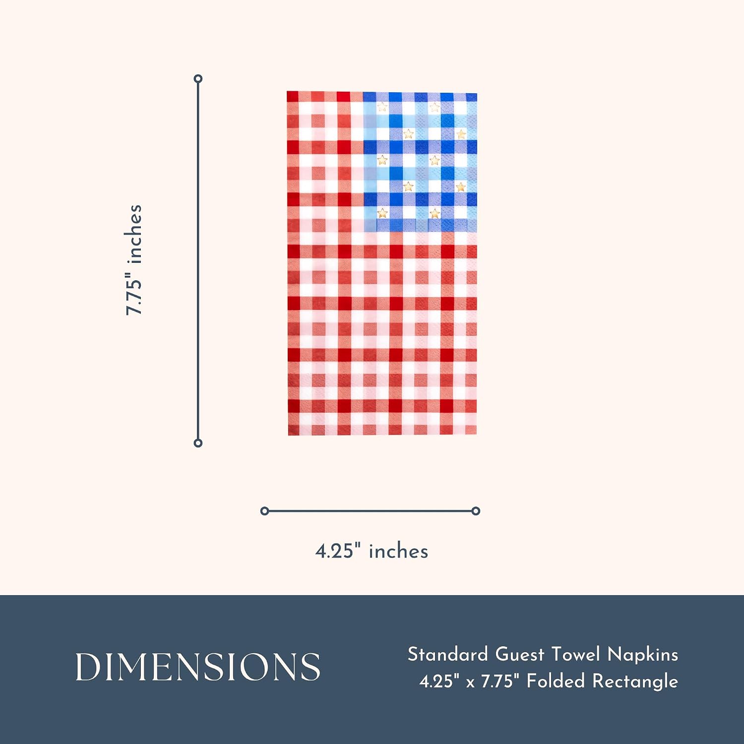 Bonjour Fête American Flag Gingham Paper Party Guest Towels | Premium Party Supplies, Gold Foil | 4th of July, Independence Day, Summer Parties, Patriotic Tablescapes | Pack of 20, 4.25" x 7.75"