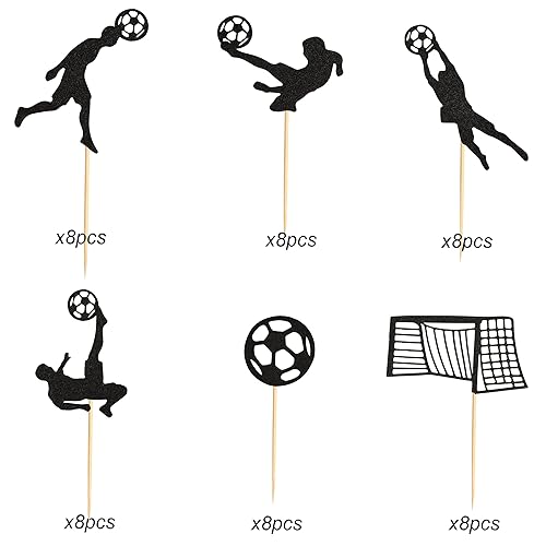 Miniatura 8 de Arthsdite Decoración para pastel de fútbol, letrero de feliz cumpleaños, decoración de pastel de jugador de fútbol para temática deportiva,