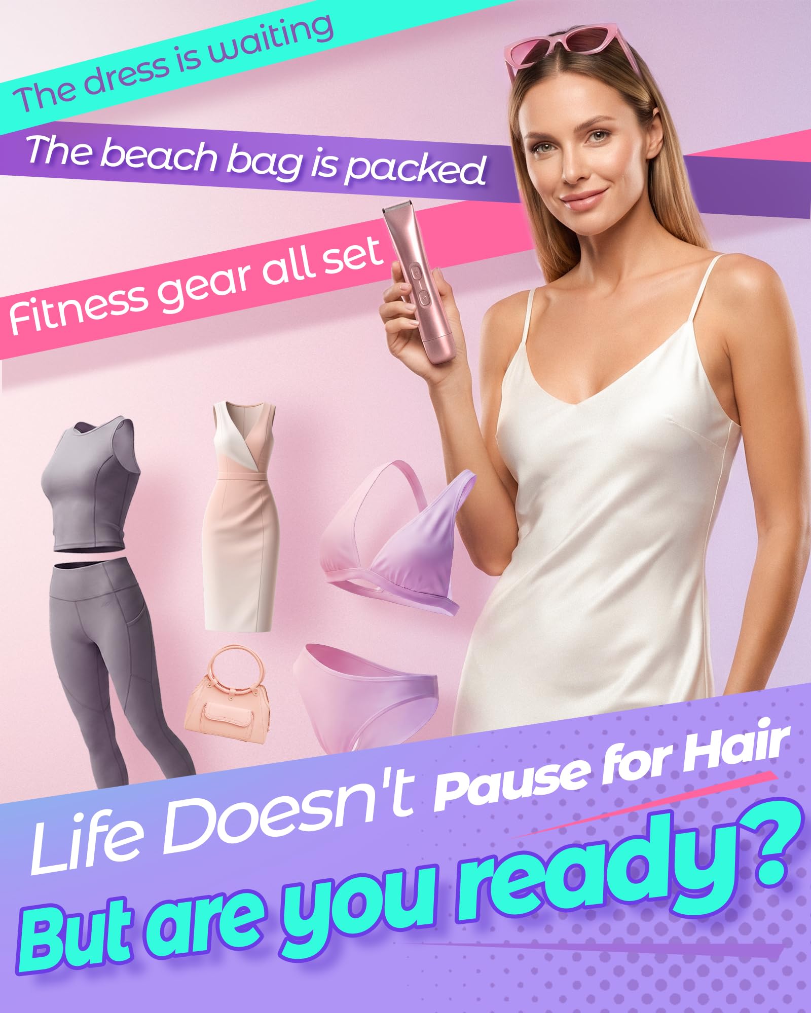 Rasoir pour femme, 2 en 1, double tête, rechargeable par USB, pour le visage, rasoir électrique pour les jambes, les bras et le visage, étanche IPX7 (or rose)