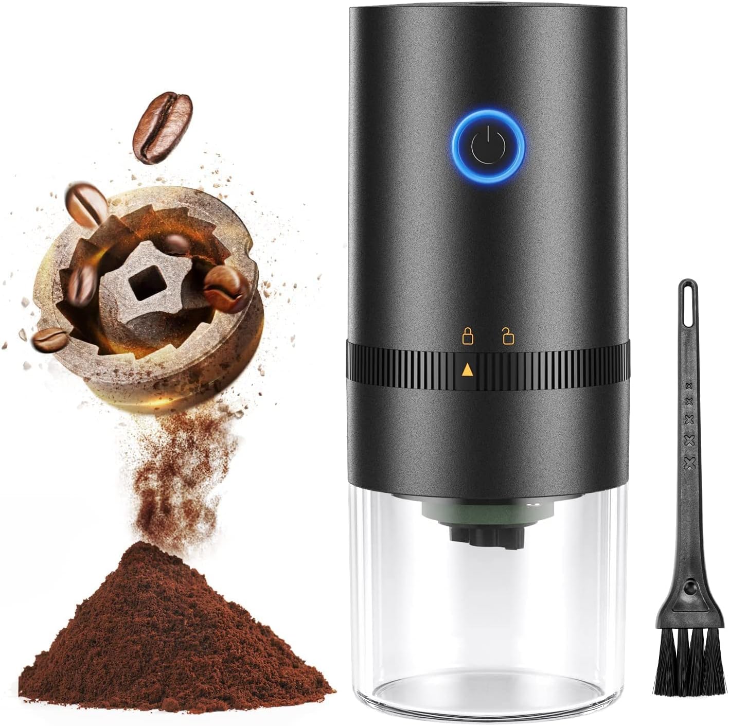 OFRANK Electric Burr Coffee Grinder, 4 Cups Portable Automatic Conical Burr Coffee Bean Grinder with Multi Grind Setting for Espresso Drip Pour Over French Press Arabic Coffee, USB Rechargeable, Black