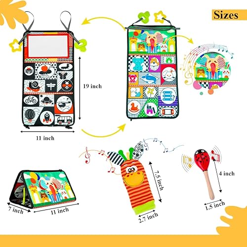 Miniatura 6 de Little Learner Empire Juego de 39 juguetes sensoriales de alto contraste para recién nacidos, espejo de tiempo de barriga, sonajero para bebé,