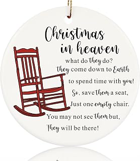 OHSunFLower2 Christmas in Heaven Memorial Ornament with an Empty Chair Christmas Keepsake Gifts for Loss of Loved Ones Holiday Decoration 3 Ceramic Ornament, White