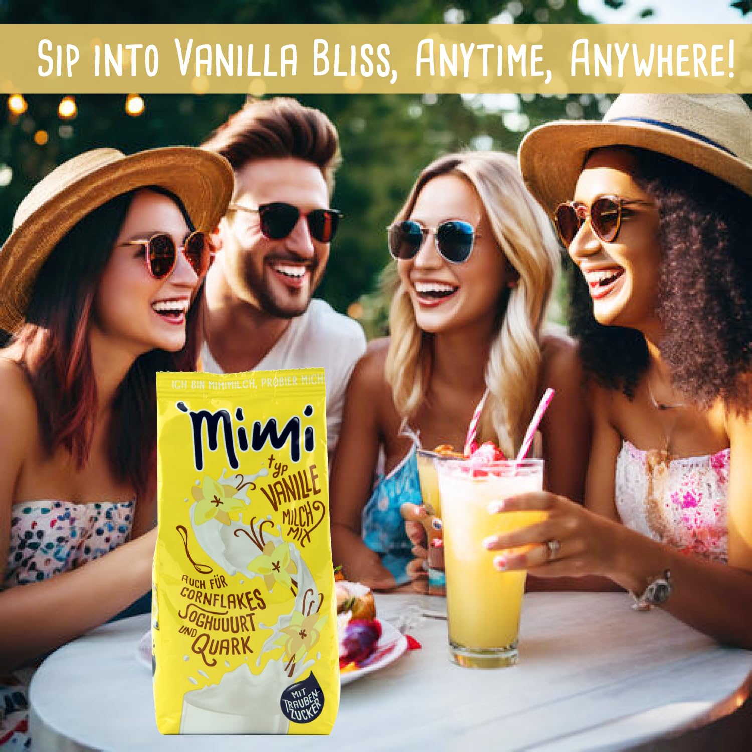 Mimi Milch-Mix Bebida Vainilla Bebida en polvo 12 x 400 g - Paquete de almacenamiento - Deliciosa bebida con sabor a vainilla - Soluble en frío y caliente - Ideal para ocio, oficina, familia grande