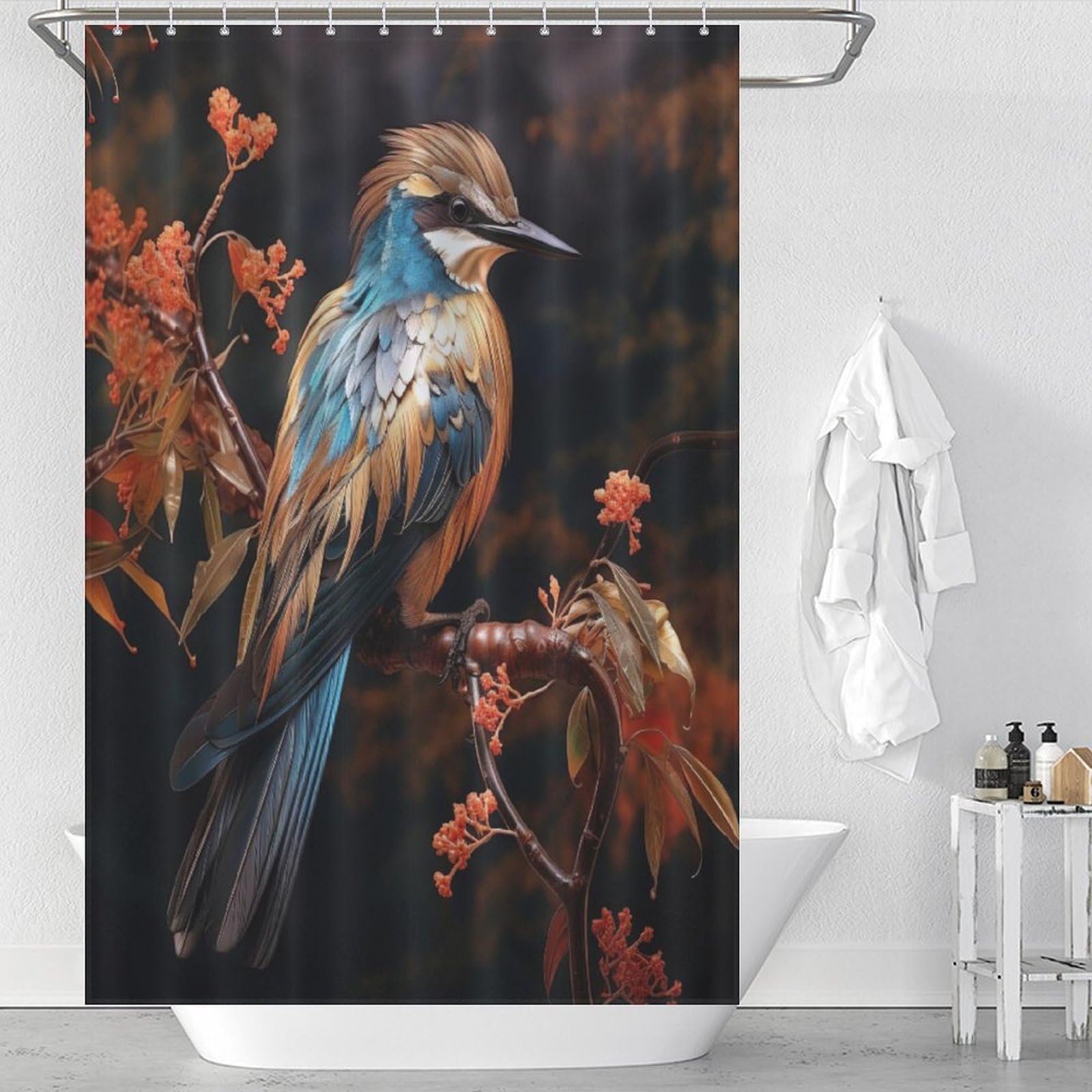 Rideau de douche oiseau anti-moisissure en polyester 48x72 pouces pour douche propre