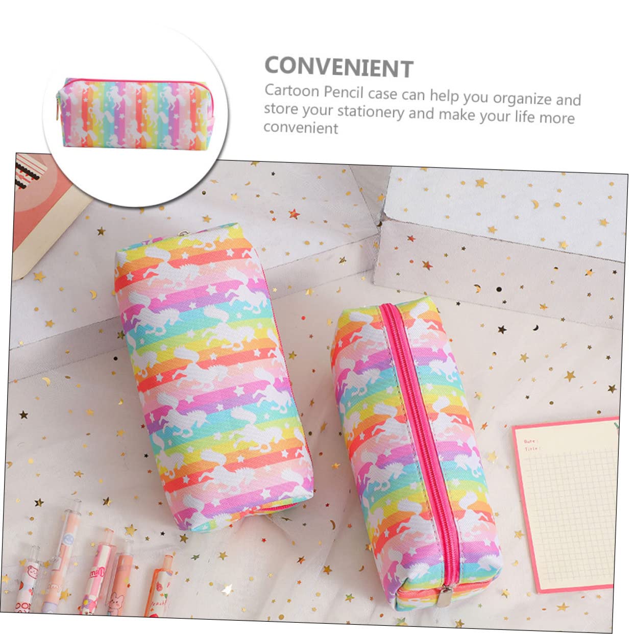 NUOBESTY 5pezzi Astuccio Per Design Unicorno Borsa Per Cancelleria Decorativa Capacità Con Cerniera Pratica e Leggera Organizer Per Matite e Accessori Scolastici