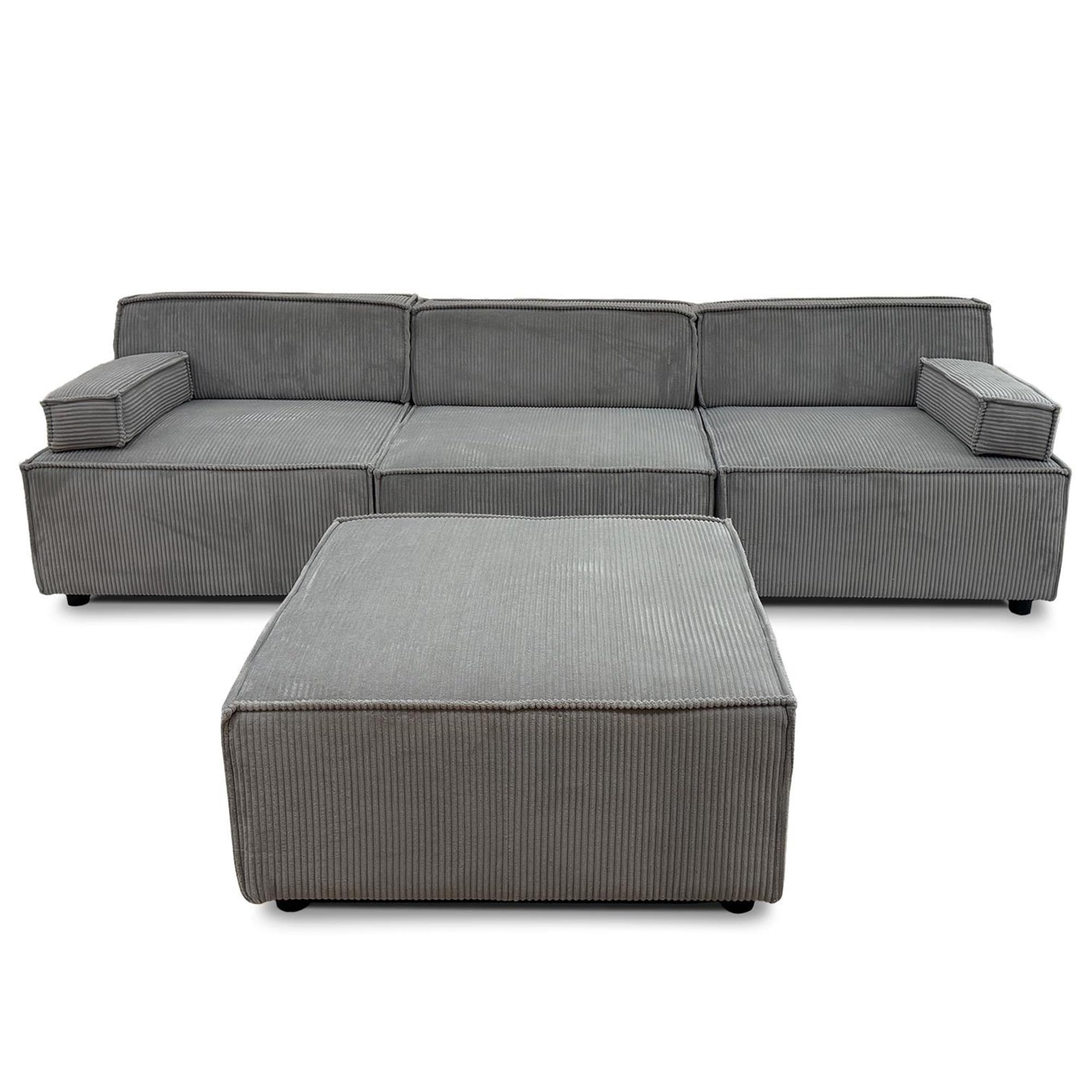 Menzzo Canapé Modulable Benoit 5 Places en Velours Côtelé Gris – Canapé d’Angle Composable 4 Modules Indépendants – Design Moderne Personnalisable pour Salon – L259 x P173,5 x H70 cm