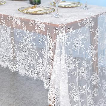 Partisout Vintage Lace Tablecloth 60x120 Inch - Elegant Boho Floral Rectangular Overlay for Wedding, Dining, Farmhouse Decor - Delicate Table Runner Home & Party